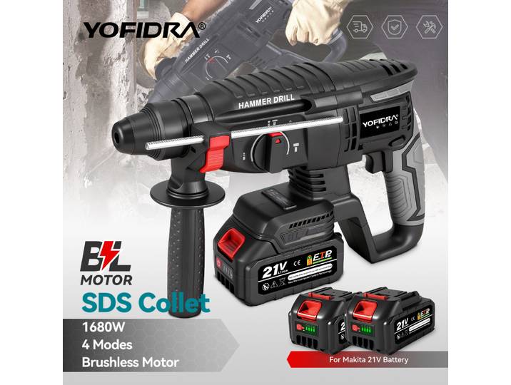 YOFIDRA 26mm perceuse à percussion électrique sans brosse perceuse à percussion multifonctionnelle sans fil outils électriques pour Makita broche de batterie 18V