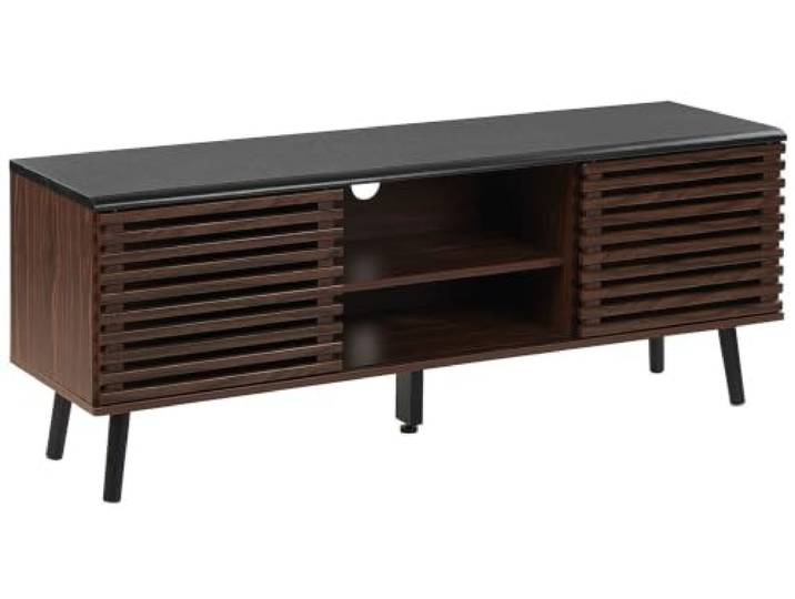 Beliani TV-Möbel Braun 2 Türen Rustikales TV-Lowboard Holzoptik Holzwerkstoff, 2 Einlegeböden, Retro, Laminiert, 140 x 40 x 54 cm