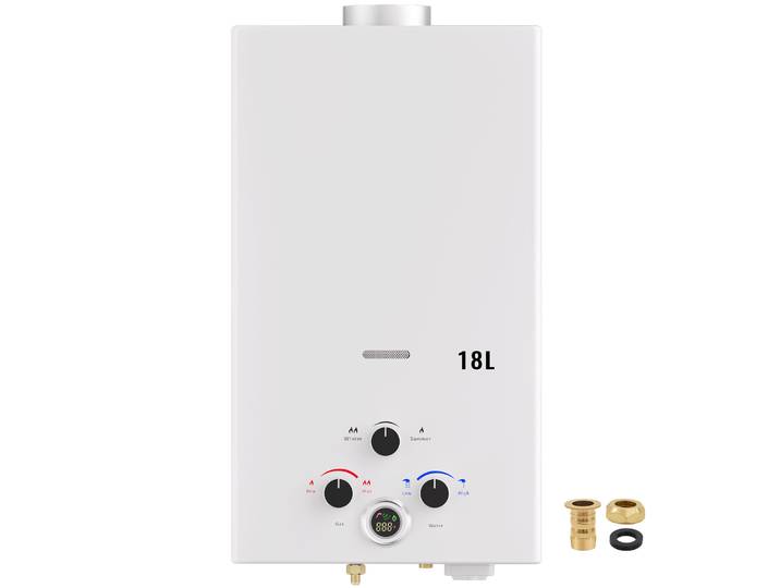 Chauffe-eau au gaz portable 18L 36KW, chauffe-eau instantané sans réservoir avec écran LED, boutons réglables, protection de sécurité pour le camping, les camping-cars et la douche à domicile