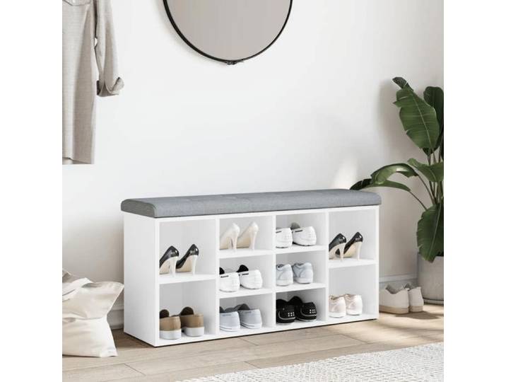 [79481]Banc à chaussures - Meuble de couloir - Meuble d Entrée - Blanc 102x32x50 cm Bois d'ingénierie Poids:23 Kg