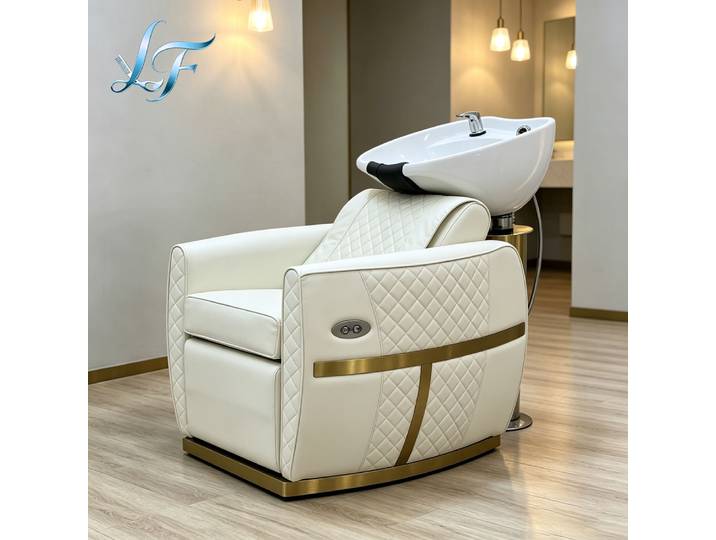 Fauteuil de lavage électrique inclinable deux-en-un avec lavabo en céramique et fonction de massage par vibration, mobilier de salon multifonctionnel