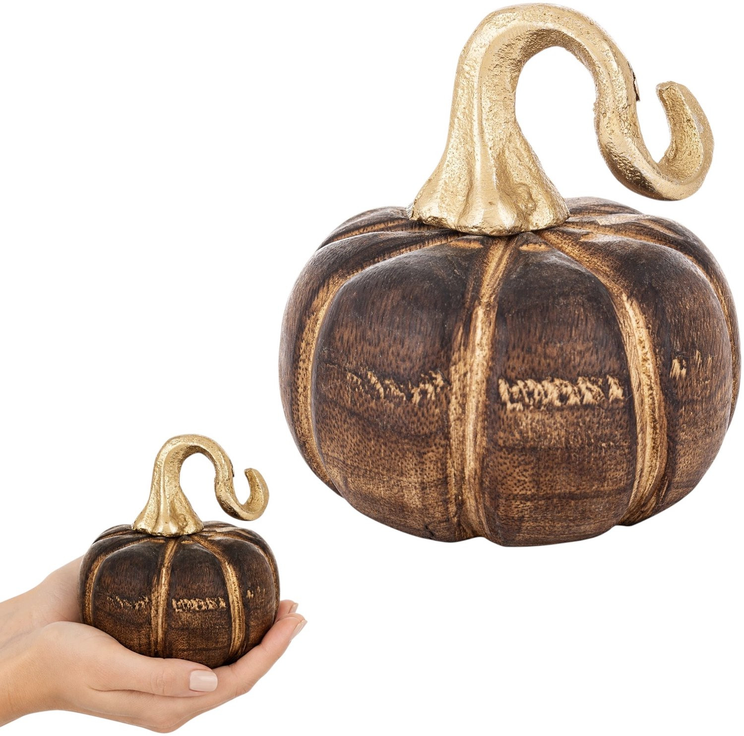 Merkloze Houten Pompoen Decoratie - Bruin, 10 cm