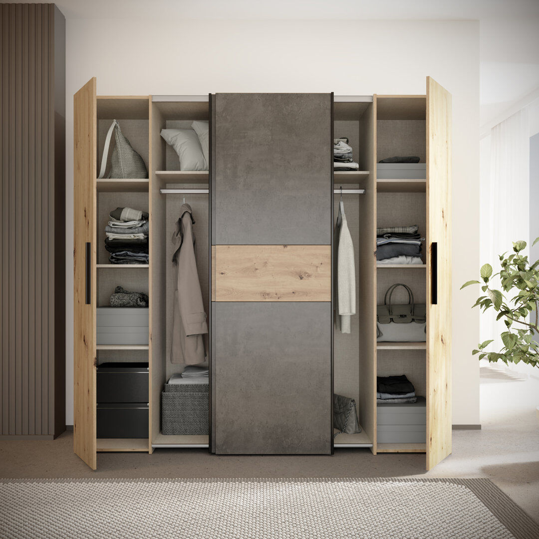 Latitude Run Koran 4 Door Wardrobe Natural/Black 190.5cm H X 200.1cm W X 61.2cm D
