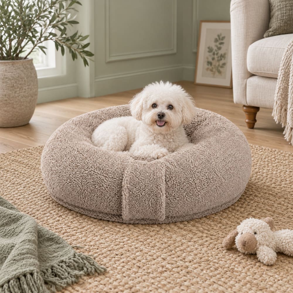 Purre Coussin donut pour chien ø120 cm tissu teddy cappuccino Taupe 120x25x120cm