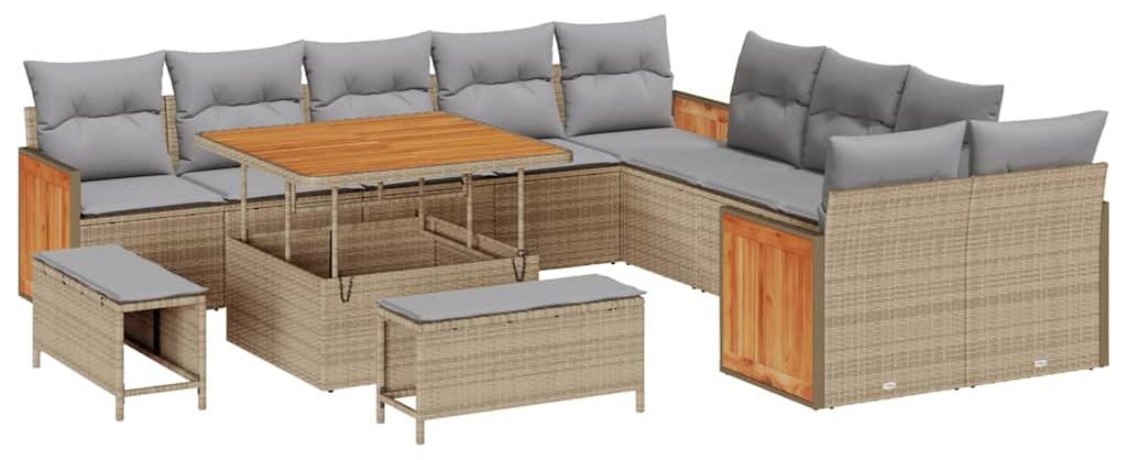 Modulares Gartenbank-Set - Loungebank für 5 Personen aus UV-beständigem Polyrattan - Grau