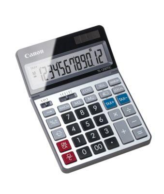 Tischrechner Canon TS-1200TSC, 12-stellige & klappbare LCD-Anzeige, mit Währungsumrechnung, Solar- & Batteriebetrieb, Kunststoff & Metall, silber