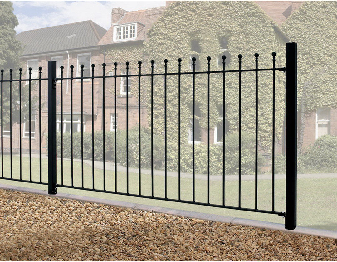 Rosalind Wheeler Begonia Ball Top Metal Fence Panels Fits 183cm GAP Black 183cm W x 122cm H