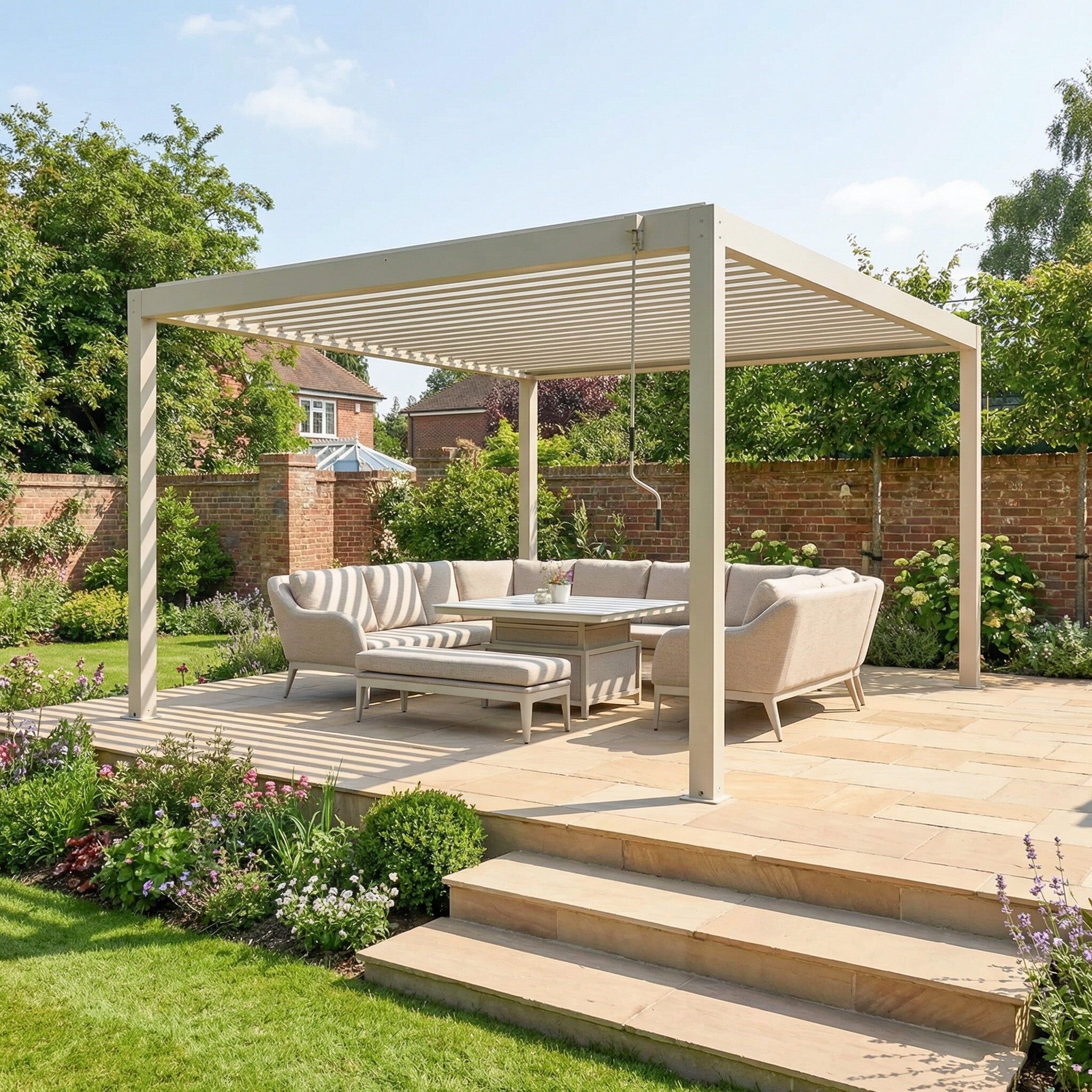 Harbour Lifestyle PergoSTET Plus 4m x 4m Square Pergola with LED Lighting - Frame Only in Latte