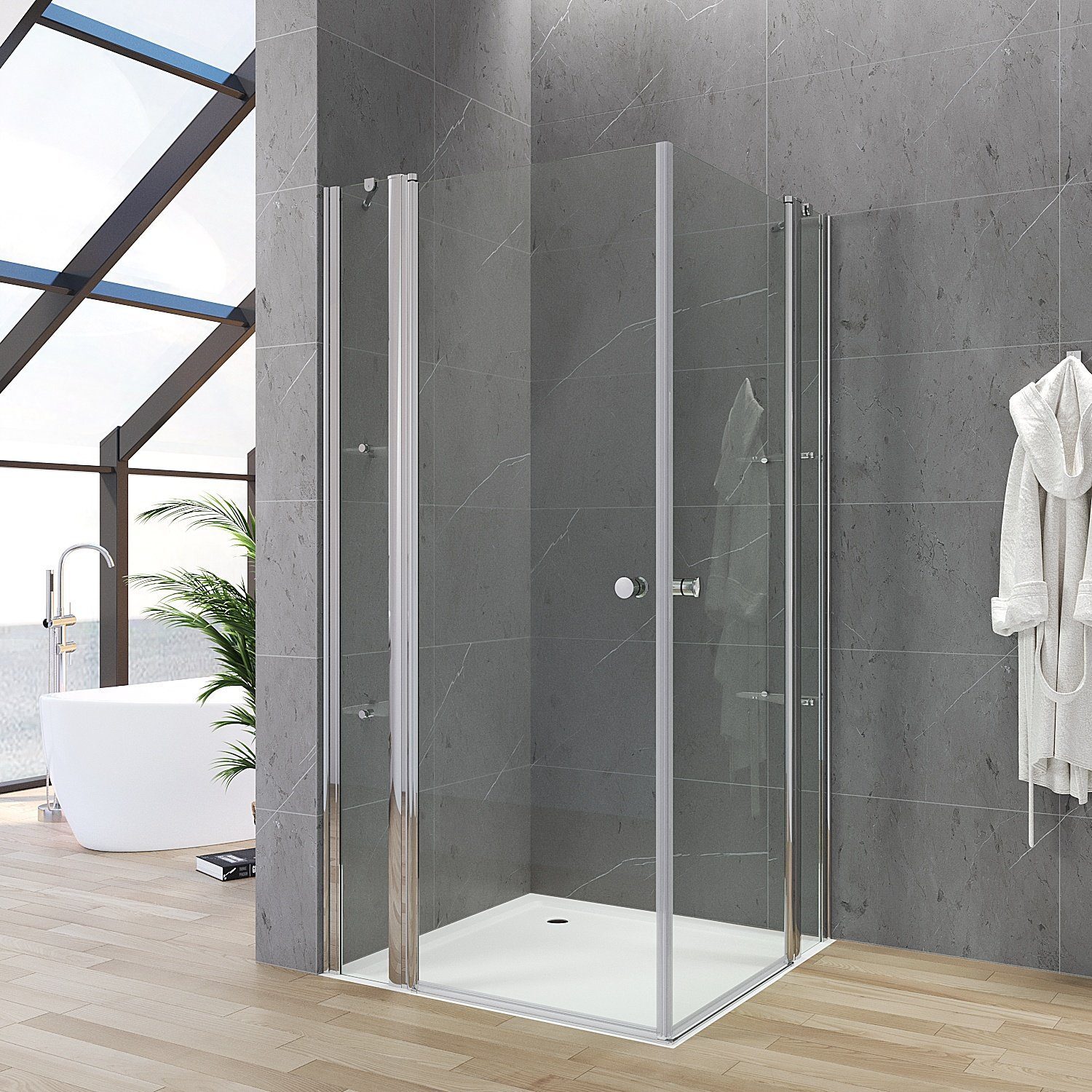 AQUALAVOS Duschkabine Eckeinstieg 100x100 cm mit Duschablage 5 mm Einscheibensicherheitsglas variabler Verstellbereich Hebe-Senk-Mechanismus barrierefrei einbaubar