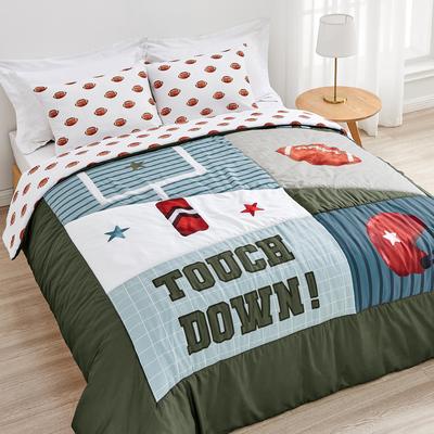 Sweet Jojo Designs American Football MVP Boy 2pc Twin-size Comforter Set Green Blue Red Vintage Helmet Field Goal Sports Themed