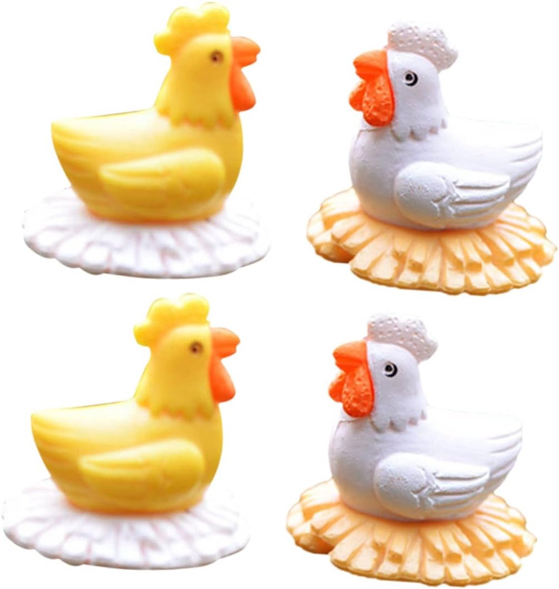 Set van 12 schattige mini kippen beeldjes voor tuin decoratie en tafeldecoratie