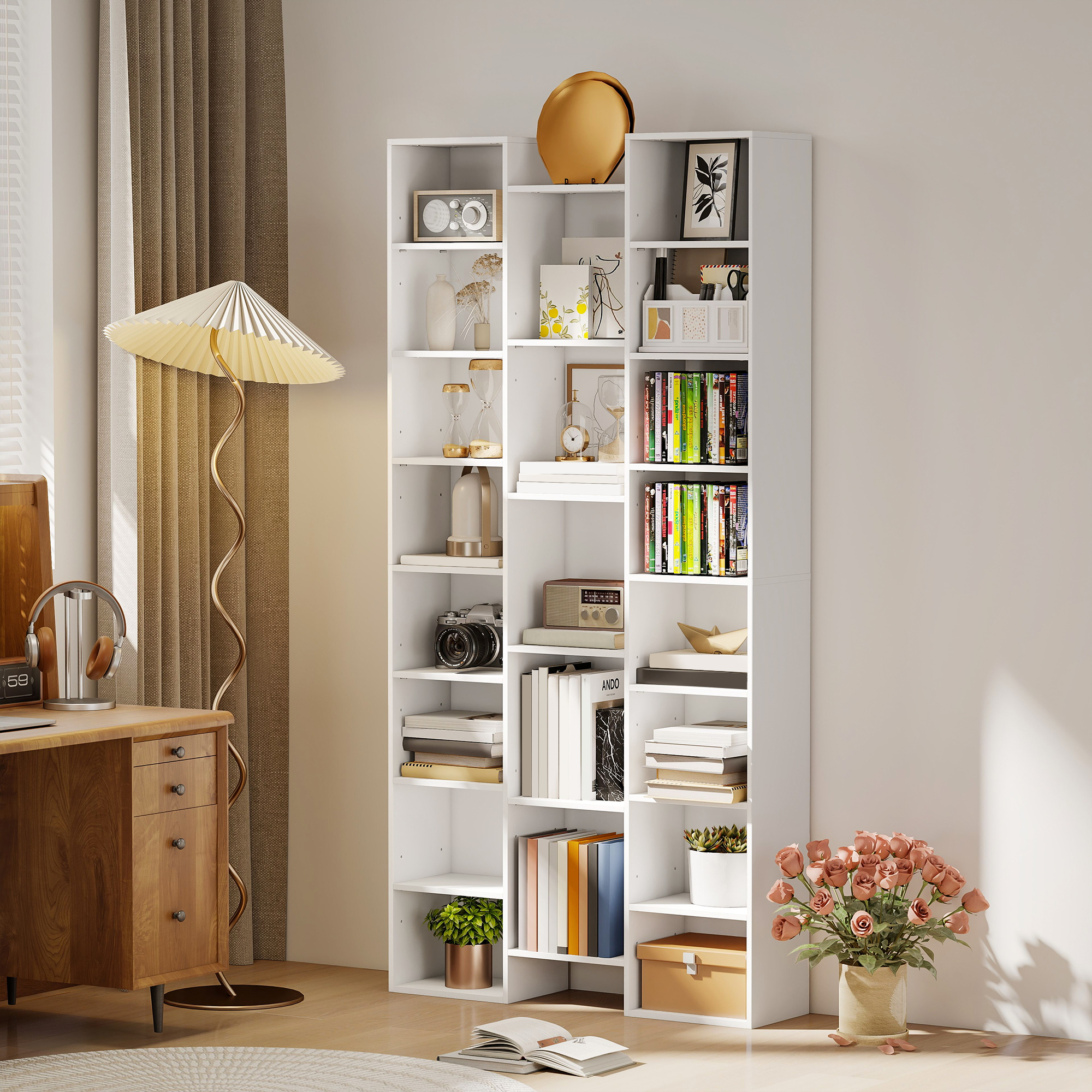 Homcom Libreria Moderna in Legno Alta 181 cm con 21 Scomparti e 10 Ripiani Regolabili, Bianco   Aosom Italy