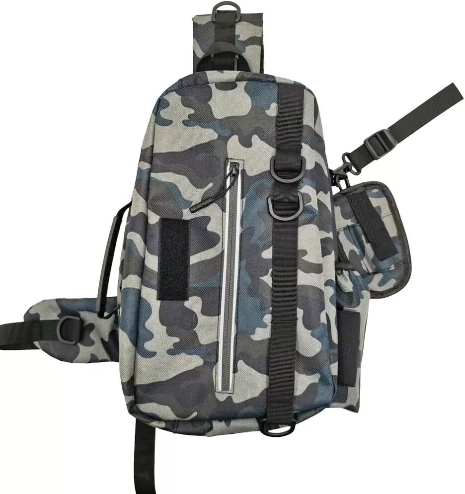 INF Multifunktionaler Angelrucksack: Wasserdichte Hüfttasche für Angelruten und Angelausrüstung Graue Tarnung