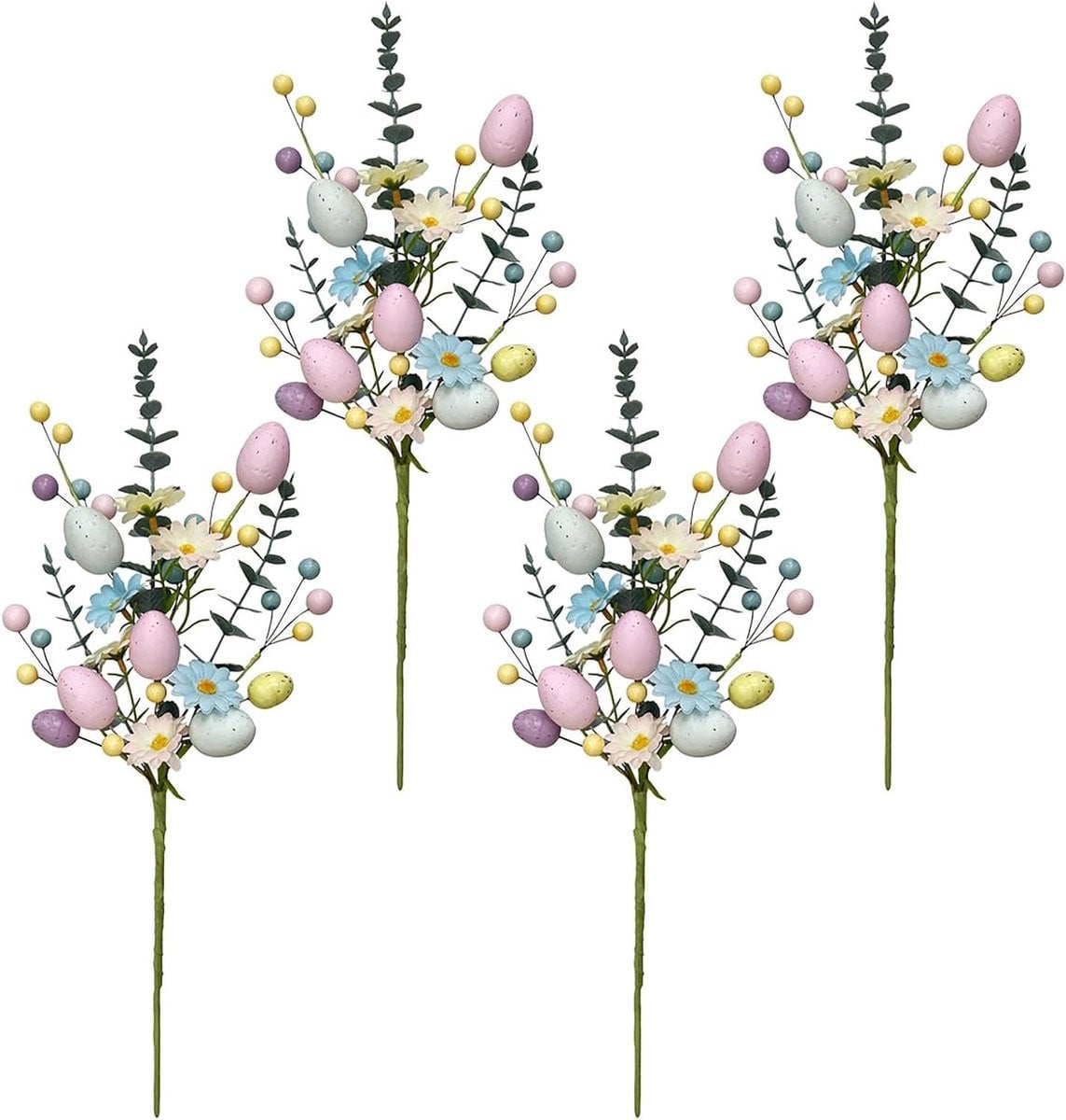 Kunstmatige paastakken met bloemen en eieren in pastelkleuren, 45 cm
