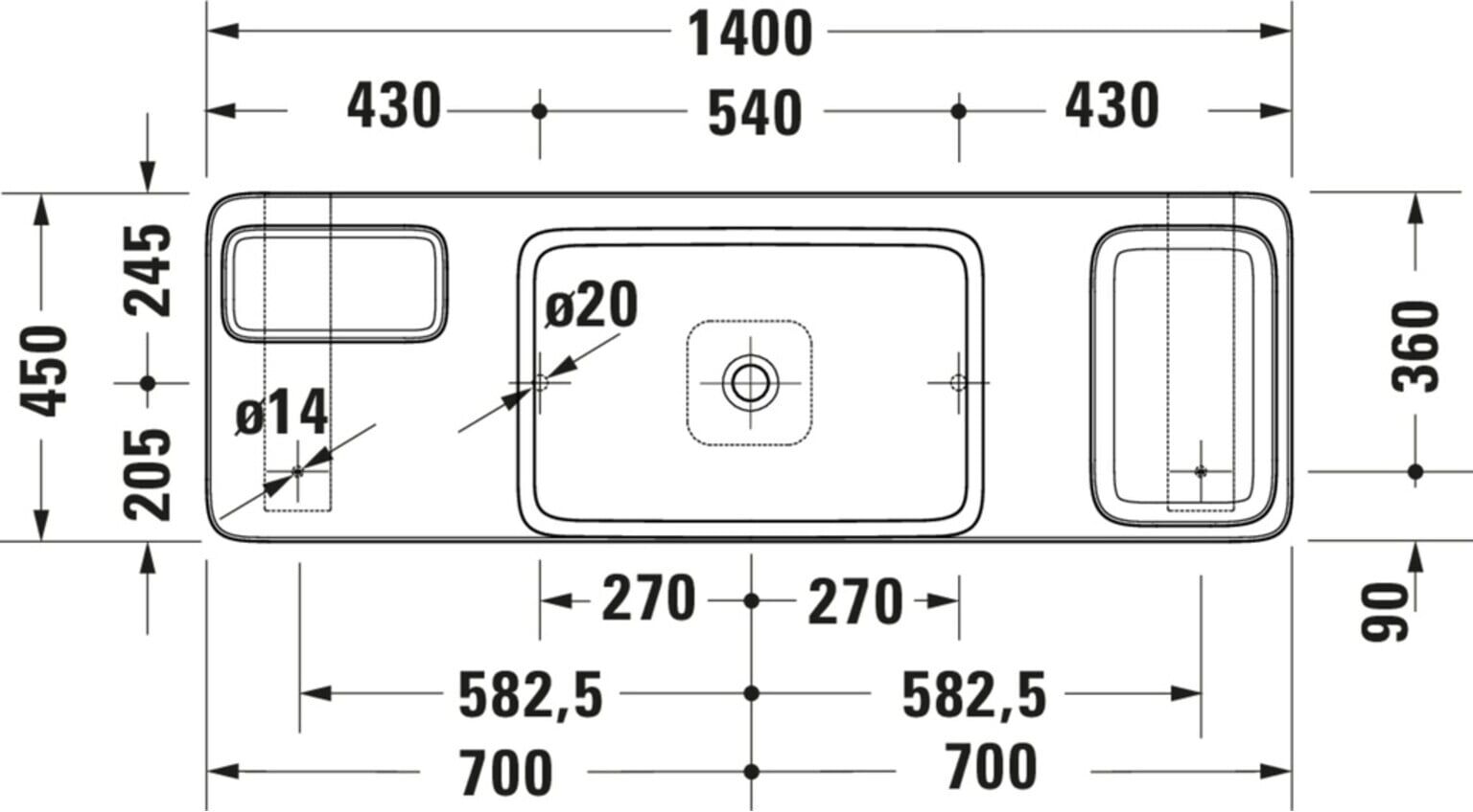 Duravit Waschtisch-Konsolen-Set Qatego 140x45x90cm, m K, Konsole, Lavica pol. (D4800900)