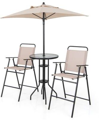 Costway 4 Pieces Outdoor Bar Set with Umbrella-Beige