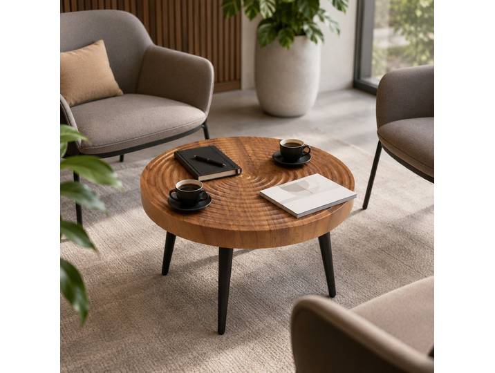 REDOM Couchtisch Beistelltisch rund mit Holzmaserung (1-St., Sofatisch mit stabiler Platte und schlankem Metallgestell), für Wohnzimmer und Apartments