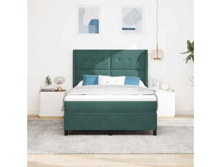 KTHLBRH Doppelbett Samt Dunkelgrün 140 x 190 cm Taschenfedern, verstellbarer Kopf, Holzstruktur, langlebig