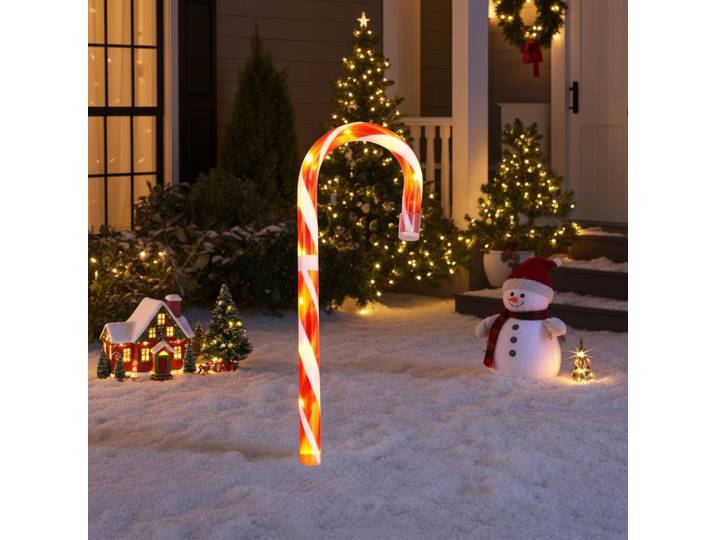 Weihnachtliche LED-Zuckerstange, warmweiss, batteriebetrieben, 5 Funktionen, 13x1,8x75 cm