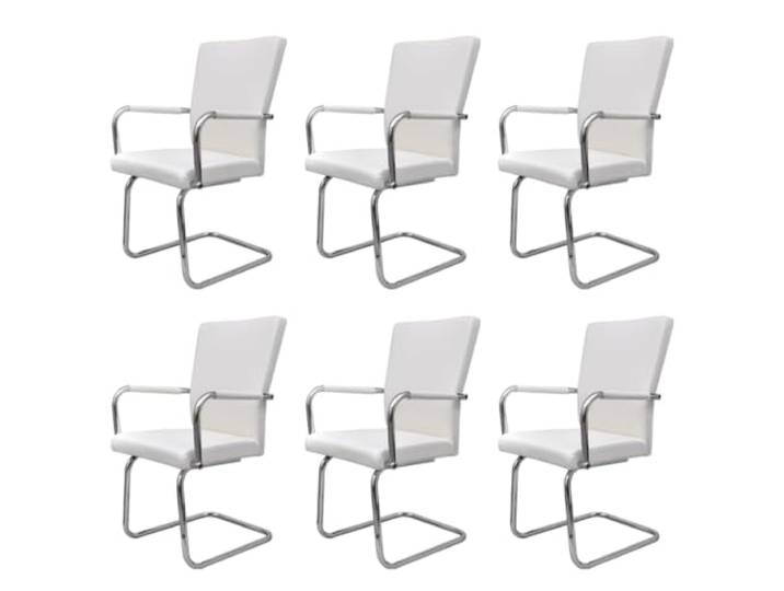 Tmriohed Freischwinger 6er Set Esszimmerstühle Kunstleder Weiß Modernes 6er Set Schwingstühle mit Kunstlederbezug und stabilen Eisenbeinen für Esszimmer und Küche.
