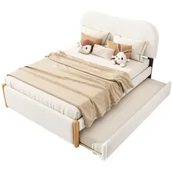 STILVORA Polsterbett 140x200 ausziehbares Rollbett modernes Design minimalistisch Komfort Plush MDF Schlafbett flexibel Weiß