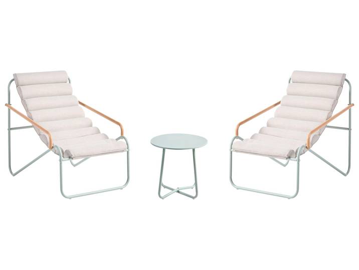BELIANI Gartenlounge Set Hellbeige u. Mintgrün 2-Sitzer Loungesessel mit Tisch Modernes Design Balkon Terrasse Garten Outdoor Bistro Set