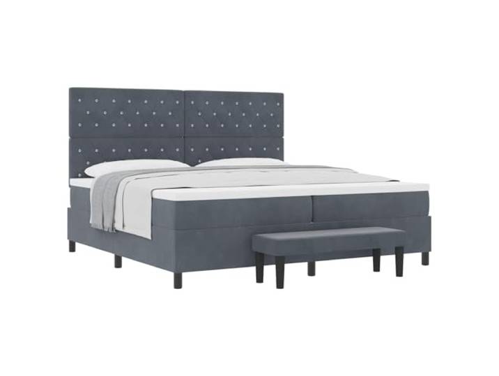 KTHLBRH Boxspringbett mit Matratze dunkelgrau 200 x 200 cm Samt Kopfteil aus Samt, Holzstruktur, mittelharter Schaumstoff, modernes Design, einfach