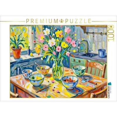 CALVENDO Puzzle Farbenstrauß - Tisch mit Blumenstrauß | 1000 Teile Lege-Größe 64x48cm Foto-Puzzle für glückliche Stunden