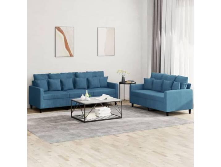 HEFZGDB 2-TLG. Sofagarnitur mit Kissen Blau Samt – Weiches Velours Sofa Set mit robustem Metallgestell für Wohnzimmer, hoher Komfort durch Polsterung, strapazierfähige Konstruktion