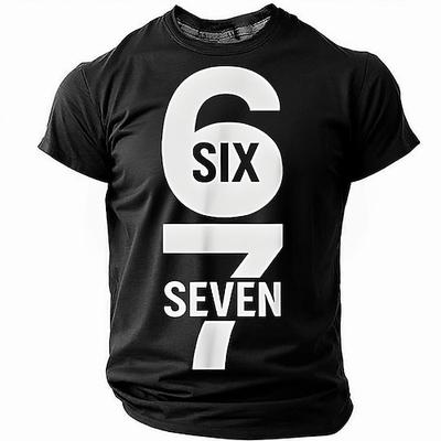 Herren Grafik T-Shirt Kurzarm 6 Sechs 7 Sieben Zahlenprint Freizeit Tee