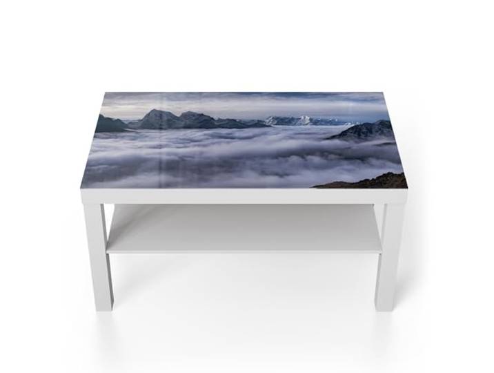 DEQORI Glastisch weiß groß 90x50 cm Motiv Wolkenberührung ausgefallener Beistelltisch aus Glas Hochglanz Couchtisch fürs Wohnzimmer moderner Couch Tisch mit Design