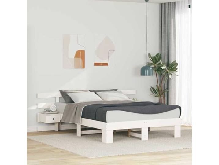 RJPLMFV Bettgestell, Kiefer, massiv, Weiß, 160 x 200 cm Mit Kopfteil, Latten-Design, einfache Montage, einfache Reinigung, langlebig