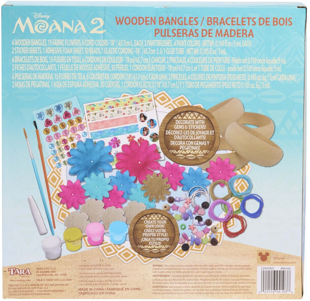 Just Play Disney Moana 2 Wooden Bangles Bracelet Activity Set for Kids, Includes Paint, Beads, and More