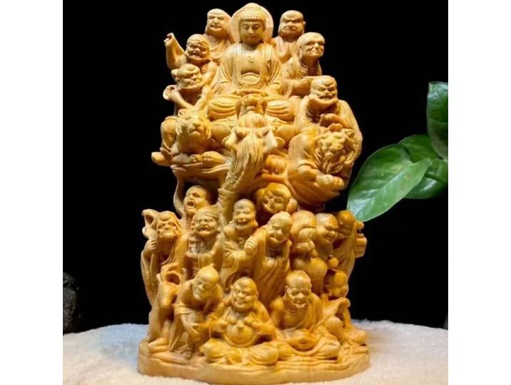 Sculpture sur bois dix-huit arhats Statue de bouddha figurines bouddhistes maison salon bureau richesse chance Feng Shui décor bois de bouddha