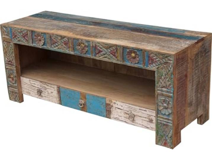 Lowboard, Fernsehtisch, flache Kommode im Vintage Look, Holz, Modell 6
