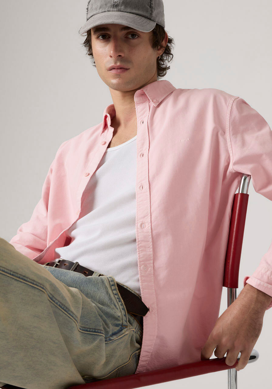 Langarmhemd LEVI'S "AUTHENTIC BUTTON DOWN", Herren, Gr. XXL, N-Gr, rosa (au natural garment dye), Web, Obermaterial: 100% Baumwolle, Hemden Langarmhemd, mit Ton-in-Ton Logostickerei auf der Brust au natural garment dye XXL, N-Gr