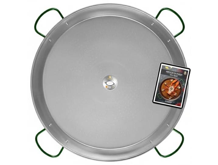 COMBOI - Paella-Pfanne aus poliertem Stahl, 90 cm, große Paella-Pfanne für 40-50 Portionen, geeignet für Gas, Holz und Paella-Pfanne, hergestellt in Spanien, inklusive digitalem Rezeptbuch (90 cm)