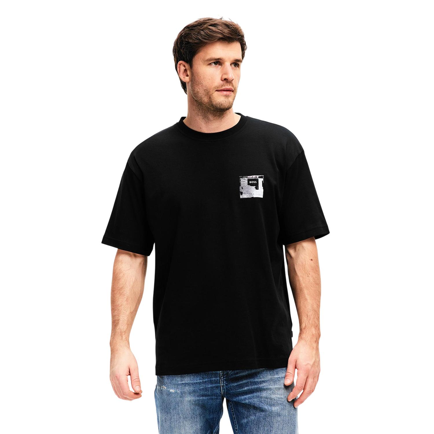 Boss Lichtgewicht katoenen T-shirt met logo voor heren (Zwart)