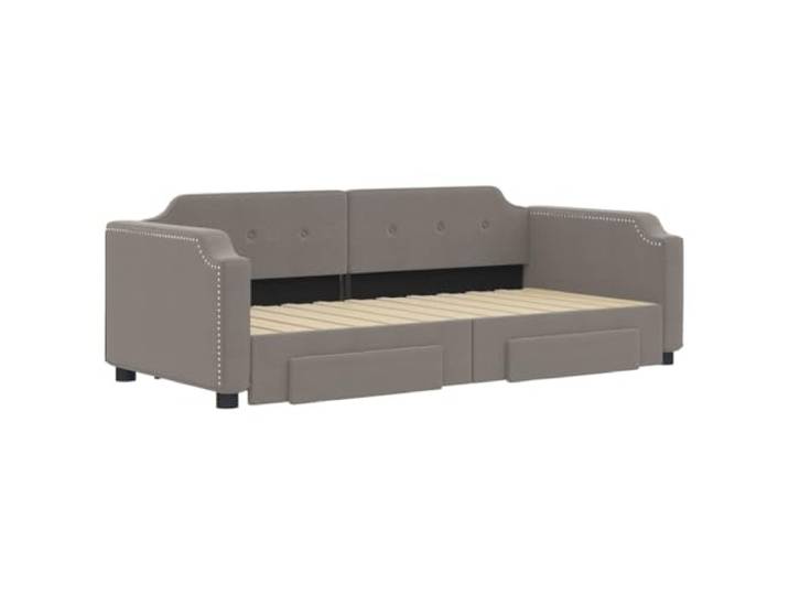 KTHLBRH Ausziehbares Schlafsofa mit Schubladen, Taupe, 80 x 200 cm 2 in 1, Struktur aus Holz und Metall, 2 Schubladen mit Rollen, Stoff 100% Polyester