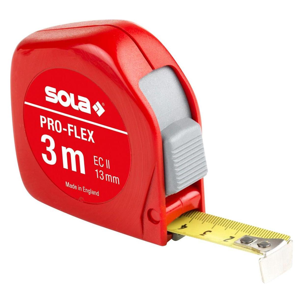 Sola Messwerkzeuge Bandmass - PRO-FLEX - 3m / 13mm - Taschenbandmass mit Gürtelclip - Stahlband, gelb lackiert mit m (3 m) (50014234)