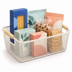 Relaxdays Drahtkorb mit Holzgriffen Creme,Hellbraun