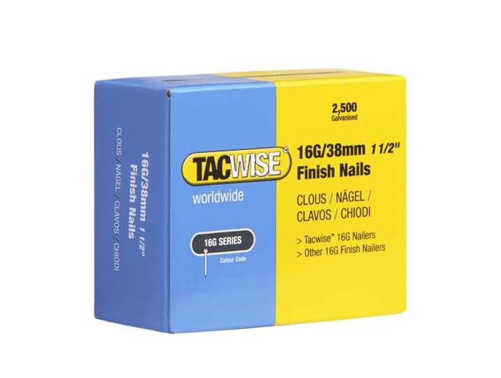 Tacwise 0296 Type 16G/38 mm Verzinkte Afwerknagels, 2500 Stuks