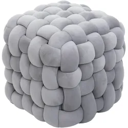 Mendler Hocker HWC-Q48, Sitzhocker Ottomane Polsterhocker Knoten-Pouf, Samt (220g/m2) 39cm ~ dunkelgrau