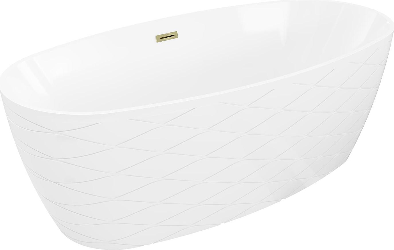 Mexen Olea freistehende gerippte Badewanne 170 x 80 cm, weiß, Überlauf gold - 52821708000-50