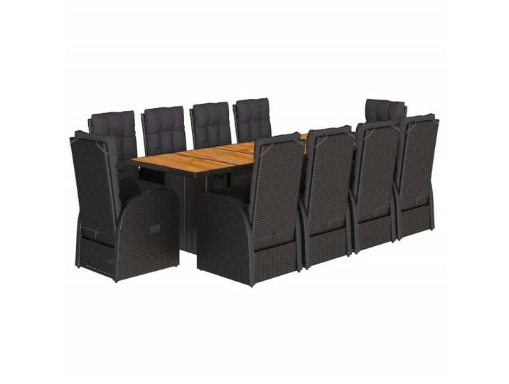 vidaXL 11-tlg. Garten-Essgruppe mit Kissen Schwarz Poly Rattan