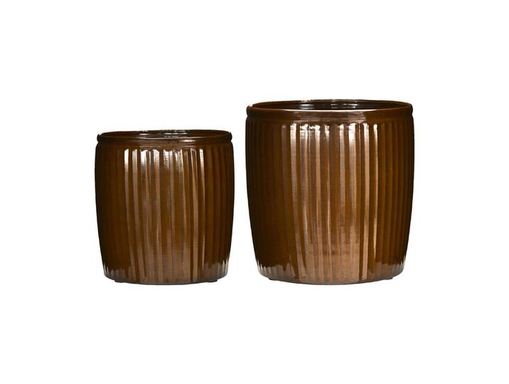 House Doctor Groove Blumentopf 2-teilig small Braun