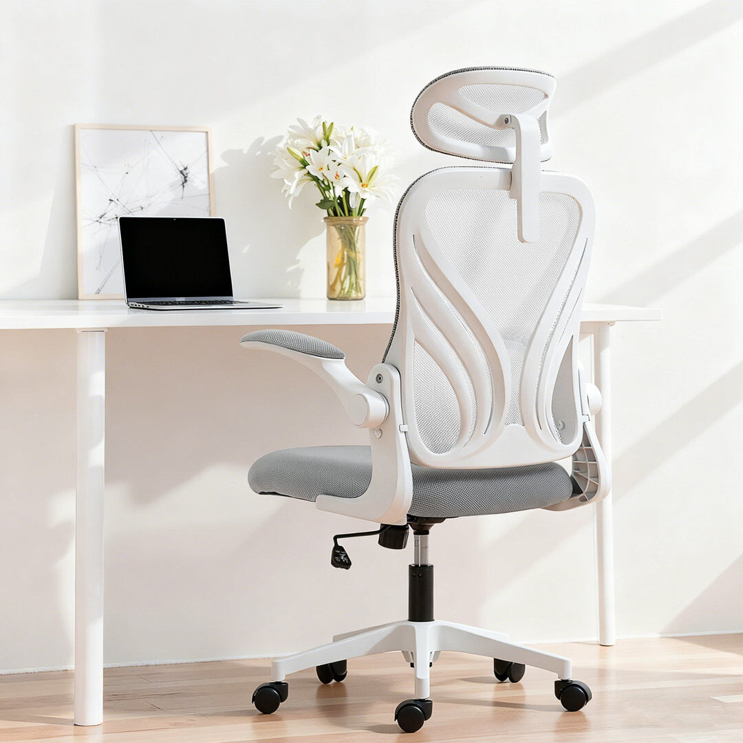 17 Stories HOMCOM Ergonomic Office Chair, Computer Chair with Foldable Backrest, Grey Grey 73cm W X 62cm D