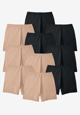 Plus Size Women's Cotton Boxer 10-Pack by Comfort Choice in Nude Black Pack (Size 14) Underwear