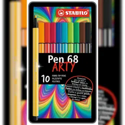 STABILO® 6810-6 Premium-Filzstift - Pen 68 - 10er Metalletui - mit 10 verschieden Farben