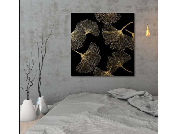 Acrylglasbild GOODPRODUCT Blätter - Acrylbilder mit Blattgold veredelt , gold (farbe bild(er): gold), B:40cm H:40cm, Bilder, Acrylglasbild, Goldveredelung, Handgearbeitet, Gerahmt, Edel